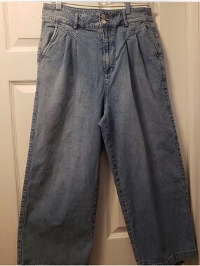 Madewell Light Blue Wide-Leg Pleated Jeans